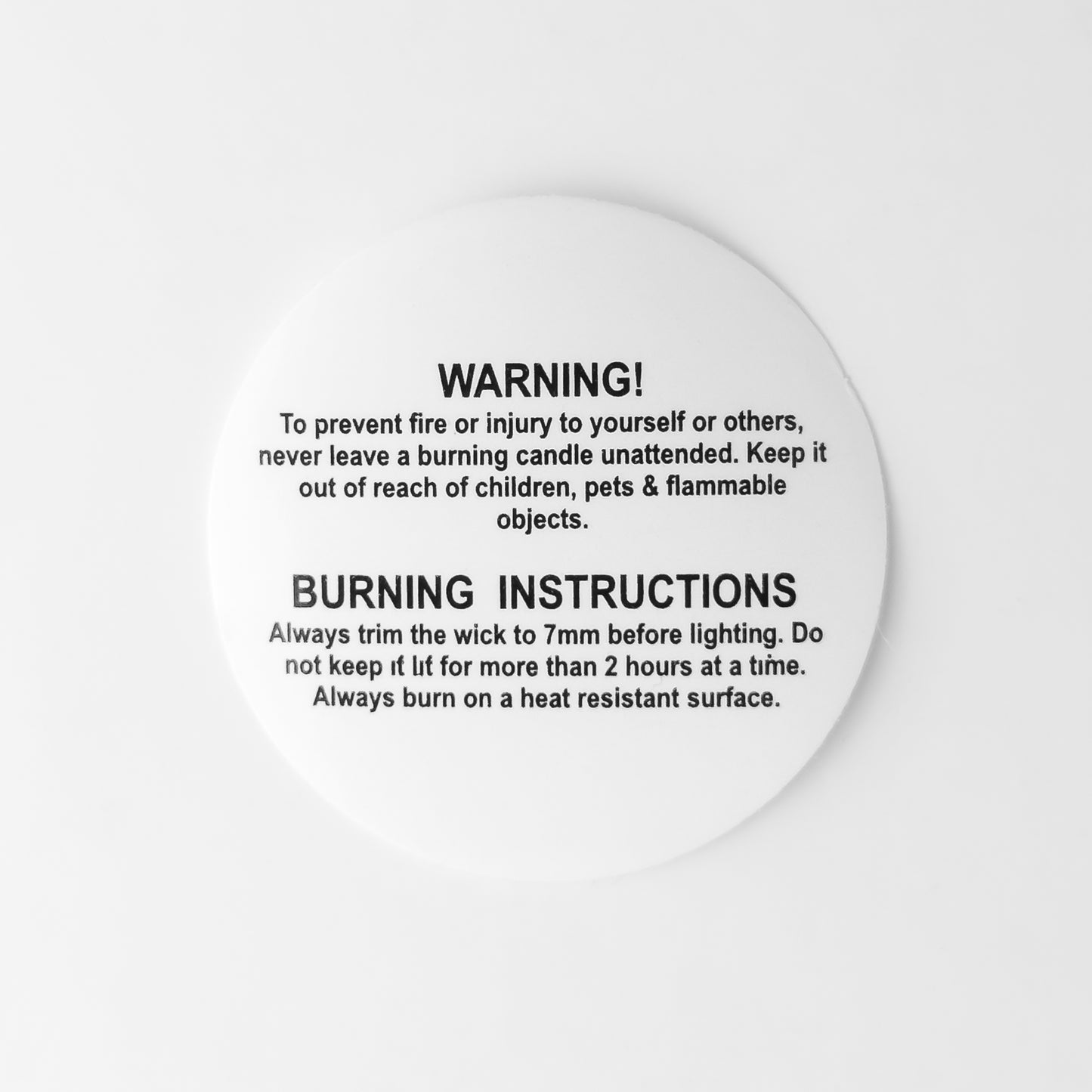 1.5" Diameter Candle Warning & Safety Label