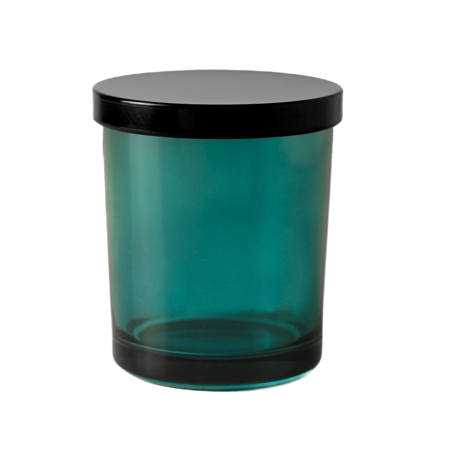 Translucent Aqua Blue Glass Jar Black Lid 6.5 oz