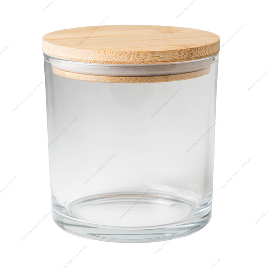 Transparent Glass Jar - Wooden Lid - 3-Wick 16.8 oz