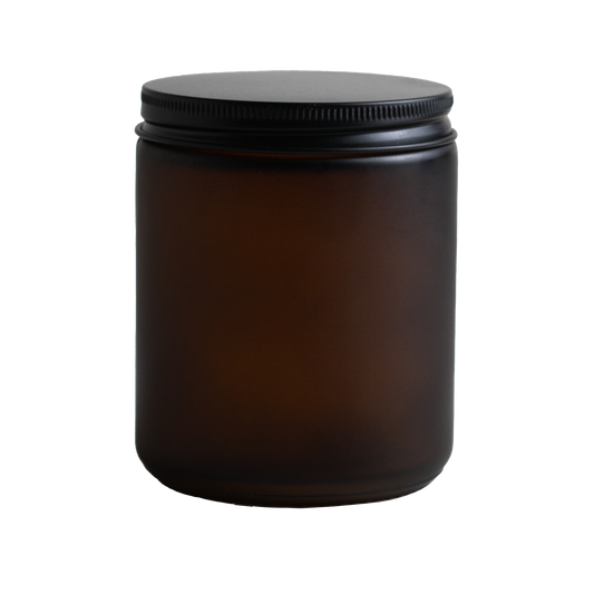 Frosted Amber Jar Black Lid 8.4 oz