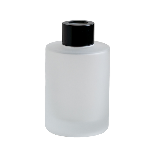 White Frosted Glass Diffuser Bottle - Black Top - 120 ml / 4 oz