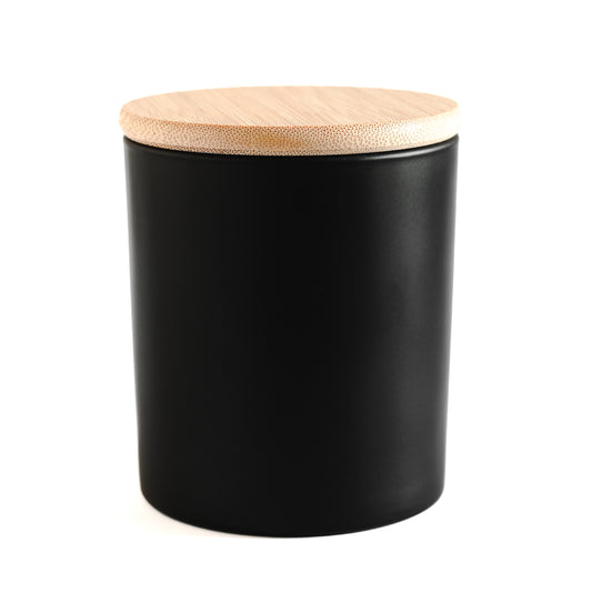 Matte Black Jar Wooden Lid 9.6 oz