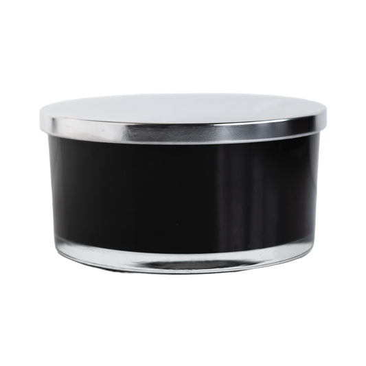 Gloss Black Glass Jar Silver Lid 4-Wick 32 oz