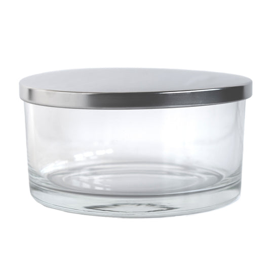 Transparent Glass Jar Silver Lid 4-Wick 32 oz