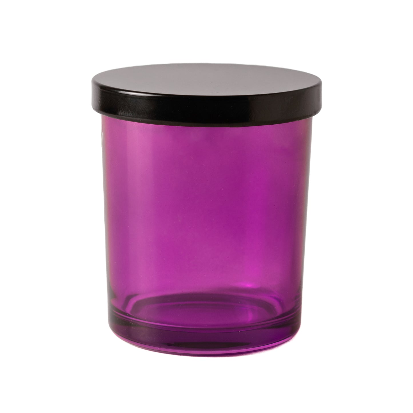 Translucent Magenta Purple Glass Jar Black Lid 6.5 oz