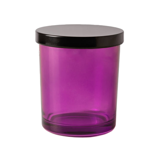 Translucent Magenta Purple Glass Jar Black Lid 6.5 oz