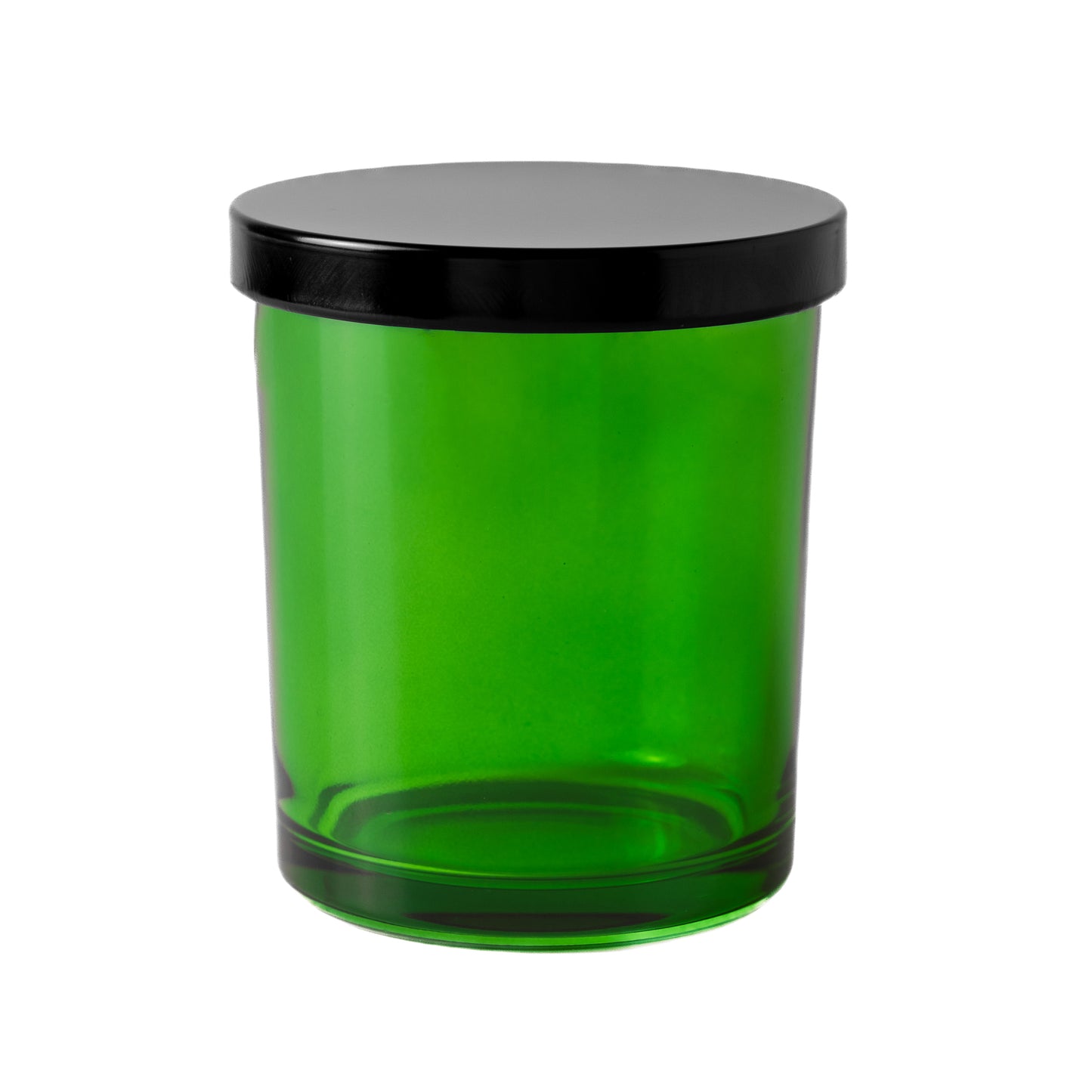 Translucent Green Glass Jar Black Lid 6.5 oz