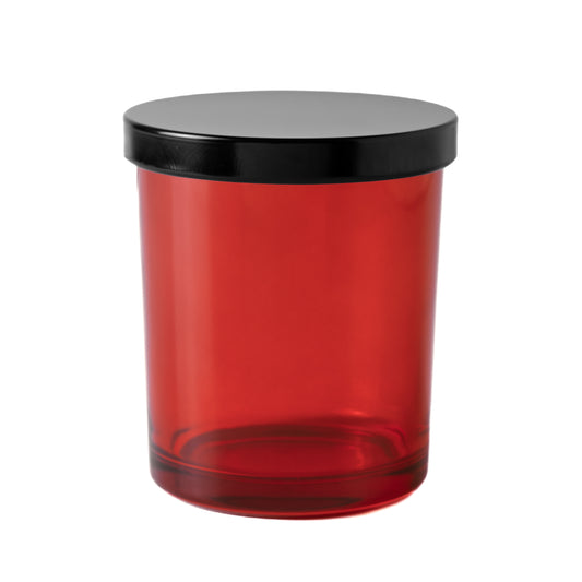 Translucent Red Glass Jar Black Lid 6.5 oz